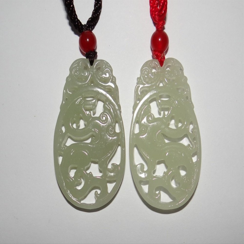 2"China Certified Nature Hetian Nephrite Jade Auspicious Dragon Necklace Pendants