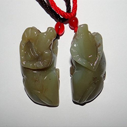 1.9"China Certified Nature Hetian Nephrite Jade Auspicious Ox Pair Necklace Pendants