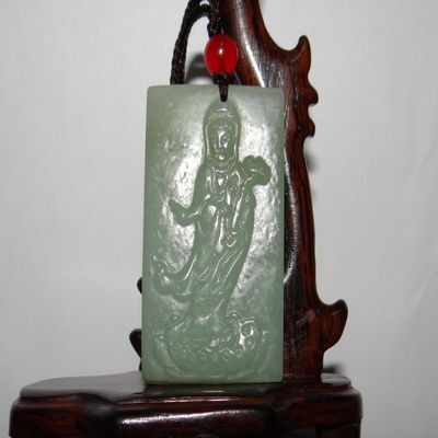 2.2"China Certified Nature Hetian Nephrite Jade Blessing Kwan-yin Necklace Pendants