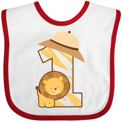 inktastic Safari 1st Birthday Jungle Animal 1 Year Old Baby Bib White and Red 1b52d