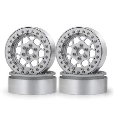 4Pcs 2.2" Aluminum Beadlock Wheels Rims for 1/10 RC AXIAL Wraith 80018 TRX-4 (Silver)