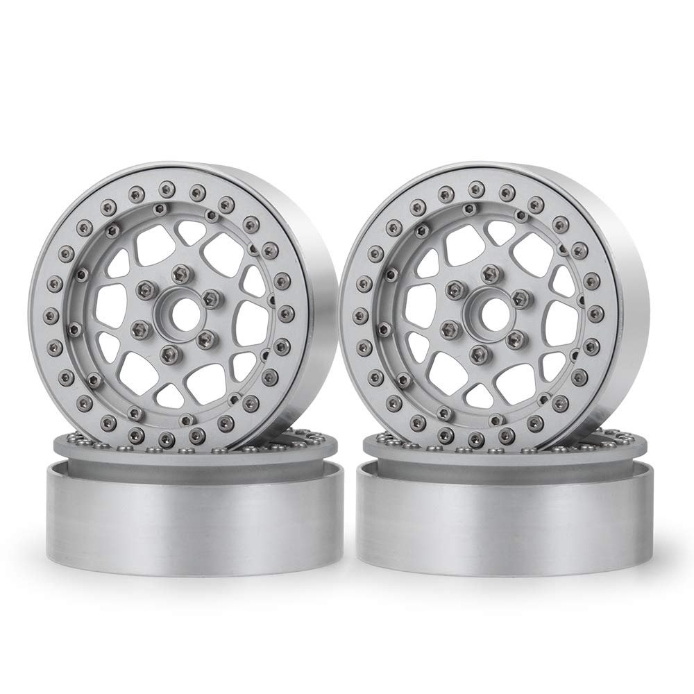 4Pcs 2.2" Aluminum Beadlock Wheels Rims for 1/10 RC AXIAL Wraith 80018 TRX-4 (Silver)