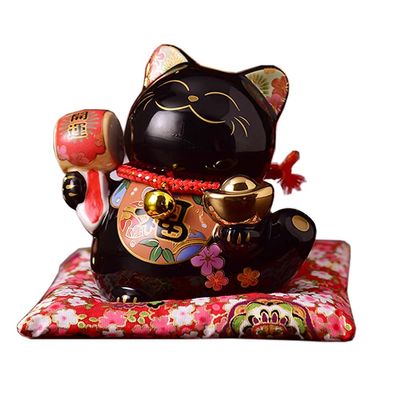 4" Maneki Neko Japanese Porcelain Lucky Cat Money Box Piggy Bank Lucky Blessing Black Cat