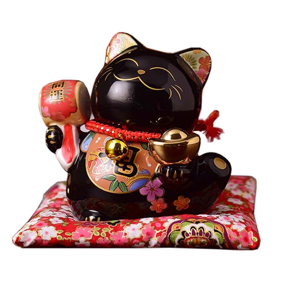 4" Maneki Neko Japanese Porcelain Lucky Cat Money Box Piggy Bank Lucky Blessing Black Cat