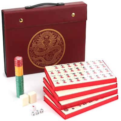 Mose Cafolo Chinese Mahjong Game Set 1.5" X-Large 144 Numbered White Ivory Color Melamine Tiles with Carrying Travel Case,Complete Majiang, Majong, Mah-Jongg Game Set