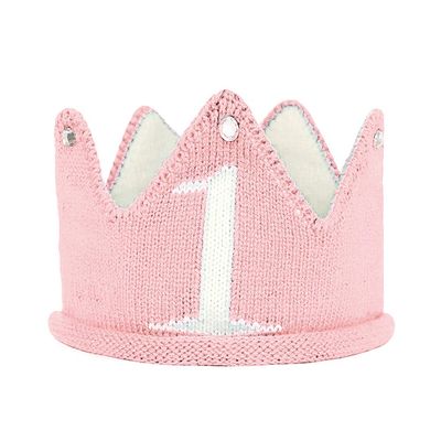 Lujuny Knit 1st Birthday Hat - Soft Baby Crown Headband Cap for Party Costume Photoshoot (PINK)