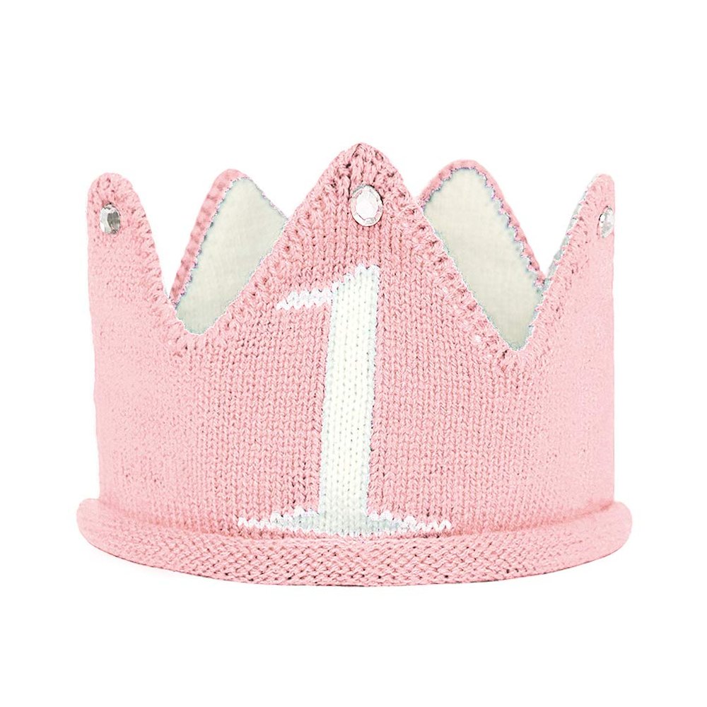 Lujuny Knit 1st Birthday Hat - Soft Baby Crown Headband Cap for Party Costume Photoshoot (PINK)