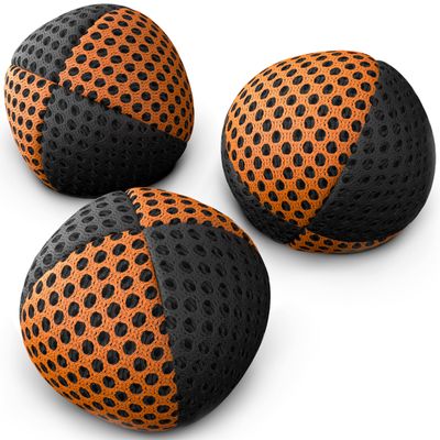 speevers Juggling Balls for Beginners and Professionals Set of 3, 14 Colors Available, 2 Layers of Net and Carry Case, Xballs Juggling Balls (Black - Orange, 3.9 oz)