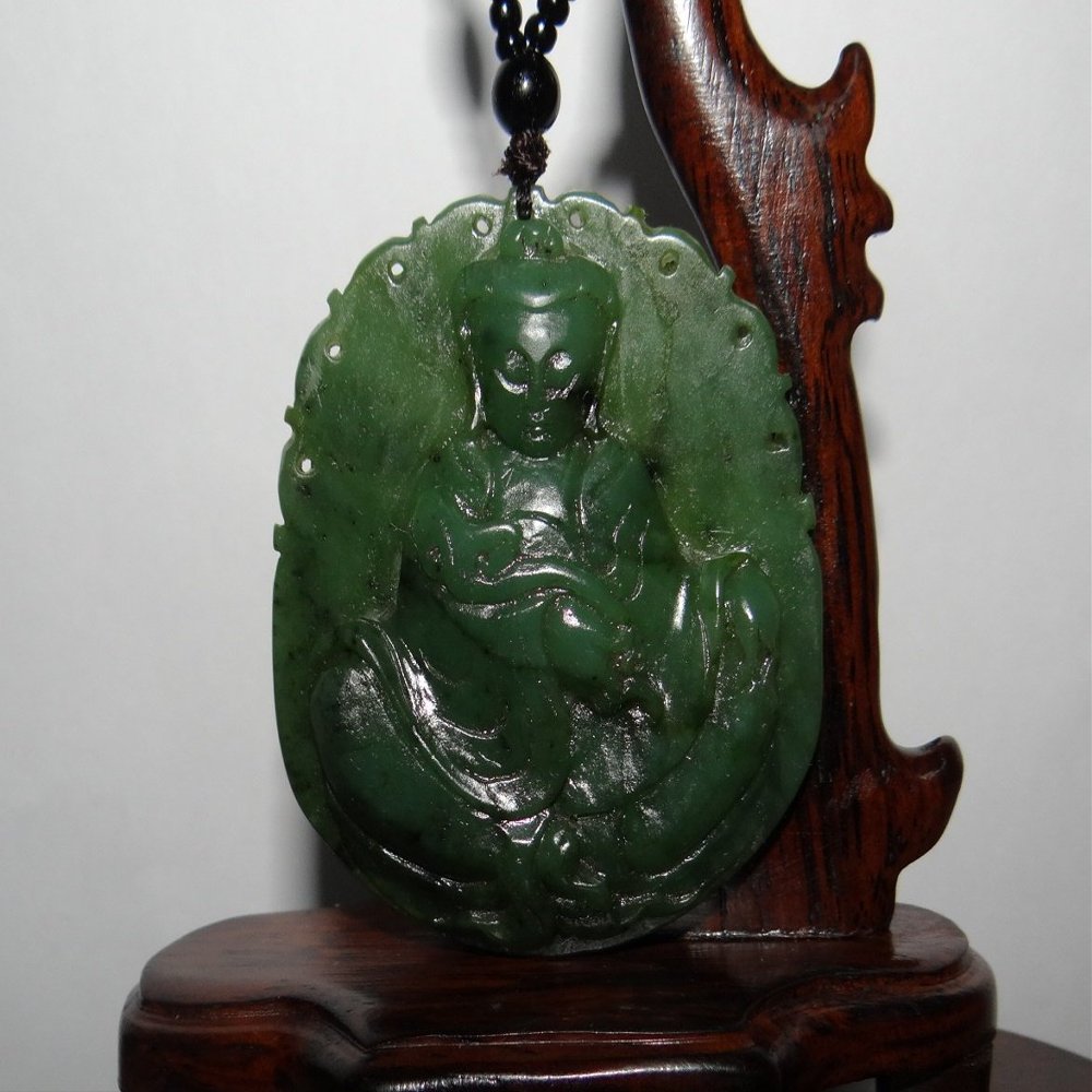 2.2"China Certified Nature Hetian Nephrite Jade Blessing Guanyin Necklace Pendants