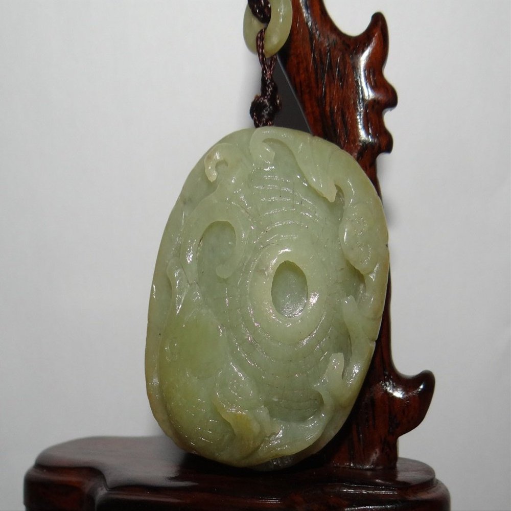 2"China Certified Nature Hetian Nephrite Jade Fortune Fish and Bat Pendants