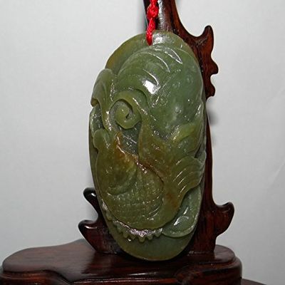 2.5"China Certified Nature Hetian Nephrite Jade Wealth Fish and Lotus Pendants