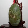 2.5"China Certified Nature Hetian Nephrite Jade Wealth Fish and Lotus Pendants view 3