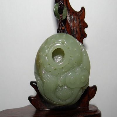 1.8"China Certified Nature Hetian Nephrite Jade Wealth Fish and Basket Pendants