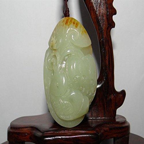 2.1"China Certified Nature Hetian Nephrite Jade Fortune Fish and Lotus Pendants