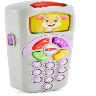 Fisher-Price Pretend TV Remote Baby Toy with Lights Music and Learning Songs, Fine Motor Toy, Toddler Pretend Play, Laugh & Learn Sis
