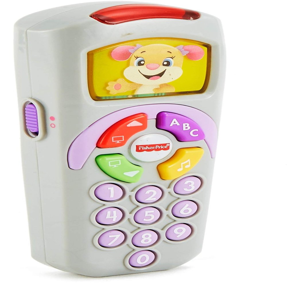 Fisher-Price Pretend TV Remote Baby Toy with Lights Music and Learning Songs, Fine Motor Toy, Toddler Pretend Play, Laugh & Learn Sis