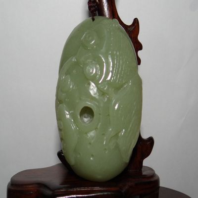 2.7"China Certified Nature Hetian Nephrite Jade Fortune Fish and Ruyi Pendants