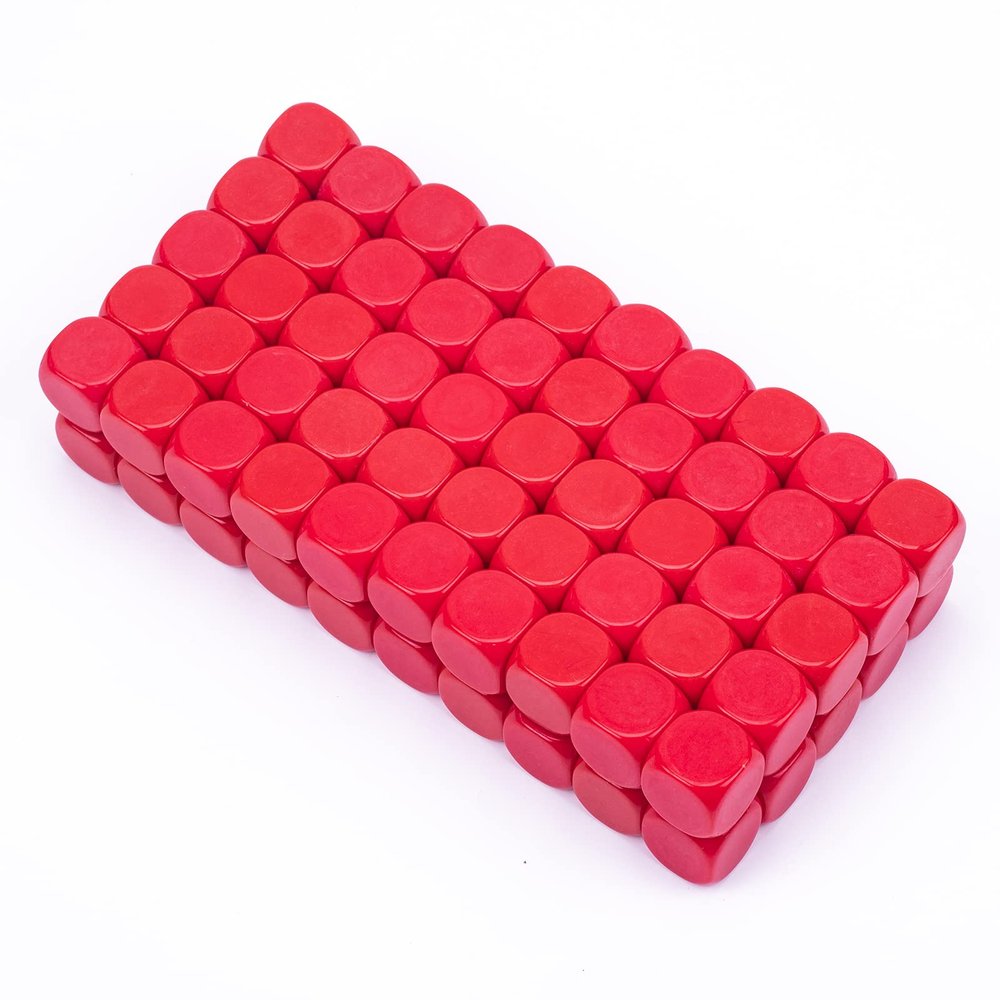 22MM Rounded Blank Six Sided Dice Lianshi Teaching Created Sesources Game Teaching Plastic Cubes Four Colors Choosable (100Pcs, Red)