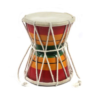 India Meets India Handmade Playing Musical Instrument Damroo/Damru [Multi-color - 5"] Lord Shiva Damroo - Decorative Showpiece for Home Decor/Office/Living Room/Bedroom, Set of 1
