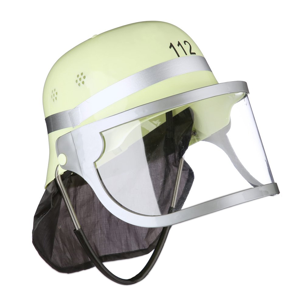 Relaxdays Fireman Helmet Kids, Adjustable, Flip Down Visor, Neck Cloth, Fire, H x W x D: 24.5 x 22.5 x 28 cm, Yellow