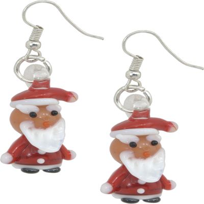 Earrings, Christmas Santa Claus Lampwork Earrings + GIFT BAG