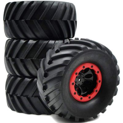 hobbysoul 4pcs RC 2.2 Tires Wide 60mm Tyres Height 130mm/5.12inch & Plastic 2.2 Beadlock Wheels Rims Hex 12mm Fit for RC 1/10 Monster Truck Tractor Mud Crawler Badland Terrain,(4-Pack)