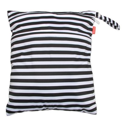 Damero Travel Wet and Dry Bag with Handle for Cloth Diaper, Pumping Parts, Clothes, Swimsuit and More, Easy to Grab and Go (Large, Black Strips)