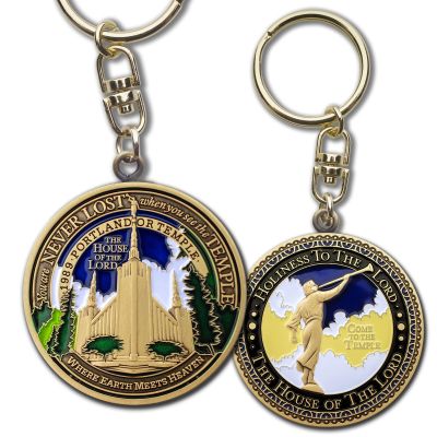 Armor Coin & Emblem - Portland Oregon Temple Keychain  LDS Temple Commemorative Medallion Key Ring, Faith Inspired Christian Keepsake, Brass Base with Decorative Plating