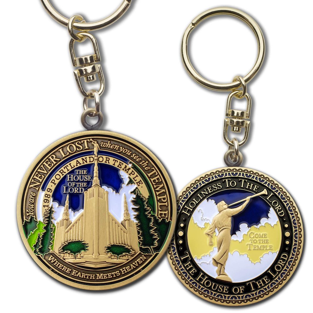 Armor Coin & Emblem - Portland Oregon Temple Keychain LDS Temple Commemorative Medallion Key Ring, Faith Inspired Christian Keepsake, Brass Base with Decorative Plating