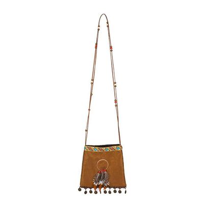 Boland 44144 - Indianerin Handtasche, Umhngetasche, Squaw, braun, Federschmuck, Perlen, Mnzen, Cowboy, Western, Rothaut, Appachen, Karneval, Halloween, Fasching, Mottoparty, Verkleidung, Theater