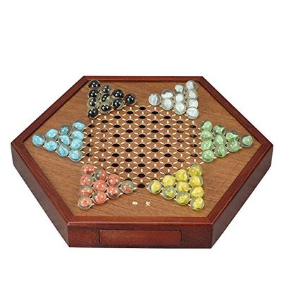 2.5" Wood Board Games Set Chinese Checkers Game with Glass Marbles Hexagon Board Games for Family