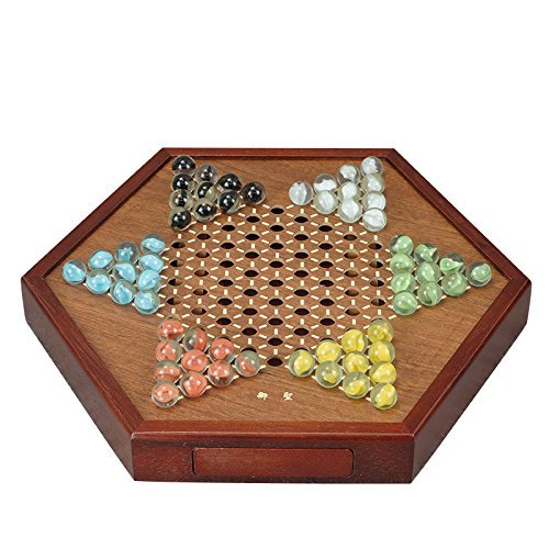 2.5" Wood Board Games Set Chinese Checkers Game with Glass Marbles Hexagon Board Games for Family
