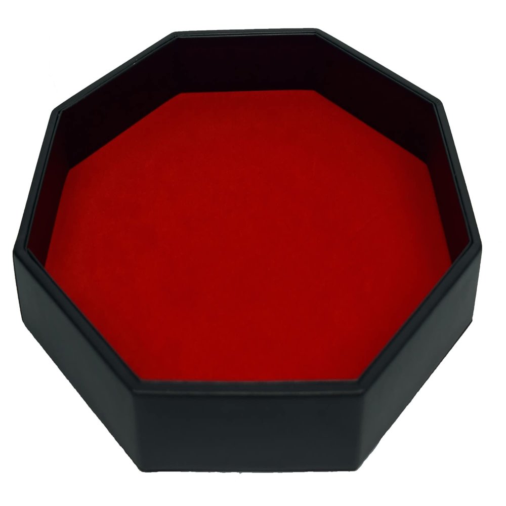 RNK Gaming 11.5 Inch Octagon Dice Rolling Tray PU Leather and Velvet (Red)