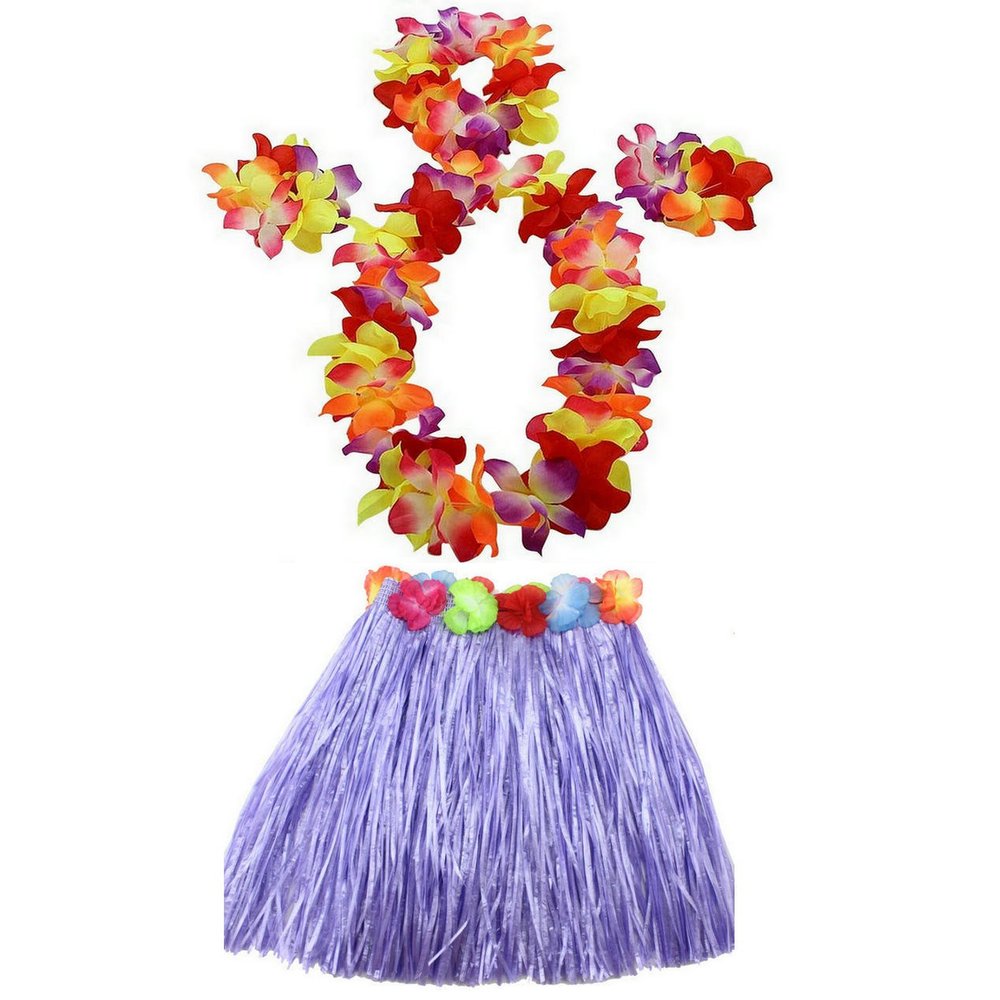 1 Set 40cm Kids Party Hawaii Dress Hula Grass Skirt - Double Layer Thickened HawaiiSkirt for Luau Party Decorations Supplies Purple