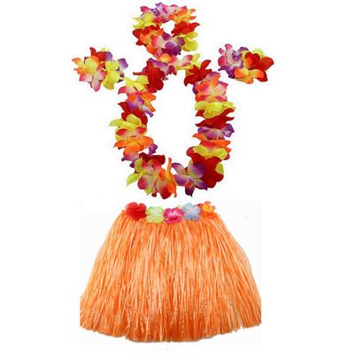 1 Set 40cm Kids Party Hawaii Dress Hula Grass Skirt - Double Layer Thickened HawaiiSkirt for Luau Party Decorations Supplies Orange