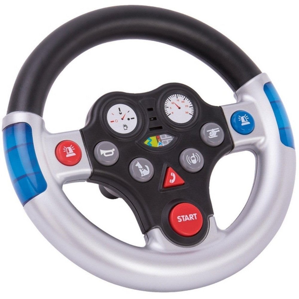 BIG 800056493 Various Rescue Sounds for Bobby Cars 2010 Onwards Tractors Toy Steering Wheel for Children from 1 Year Old, Single, Silver