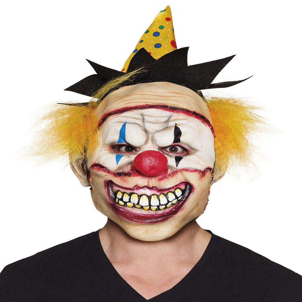 Boland 10134365 Latex Head Mask Freaky Clown with Hat and Hair, Multi-Coloured