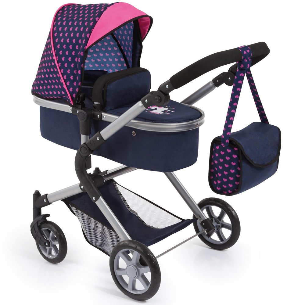 Bayer: Pram Neo City - Blue, Pink - Dolls Up to 20", Shoulder Bag, Convert to Jogger Pushchair, Foldable, Direction Changing, Kids Age 3+