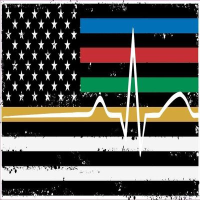 Back The Blue Stacked decal - Thin Red, Blue, Green, Yellow/Gold Line flag thin line EMS