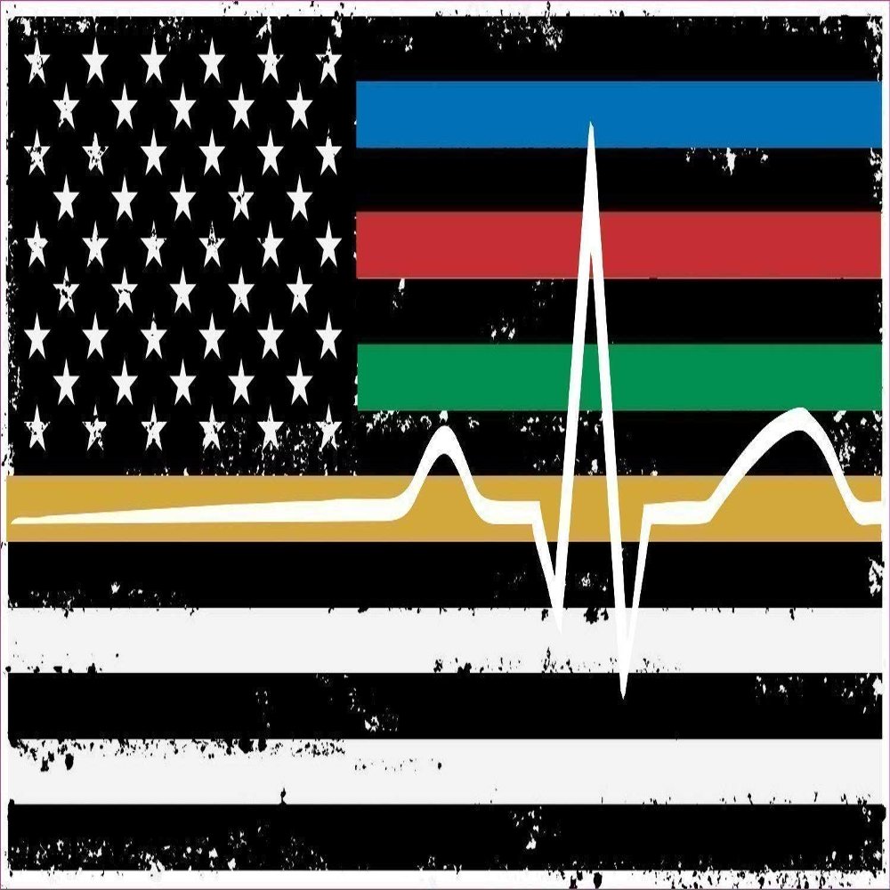 Back The Blue Stacked decal - Thin Red, Blue, Green, Yellow/Gold Line flag thin line EMS