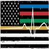 Back The Blue Stacked decal - Thin Red, Blue, Green, Yellow/Gold Line flag thin line EMS view 1