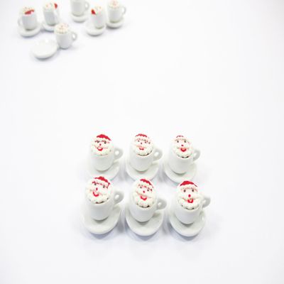Dollhouse Miniature Drink Beverage Christmas Santa Set 6 Coffee Ceramic Cup Saucer Supply 14165