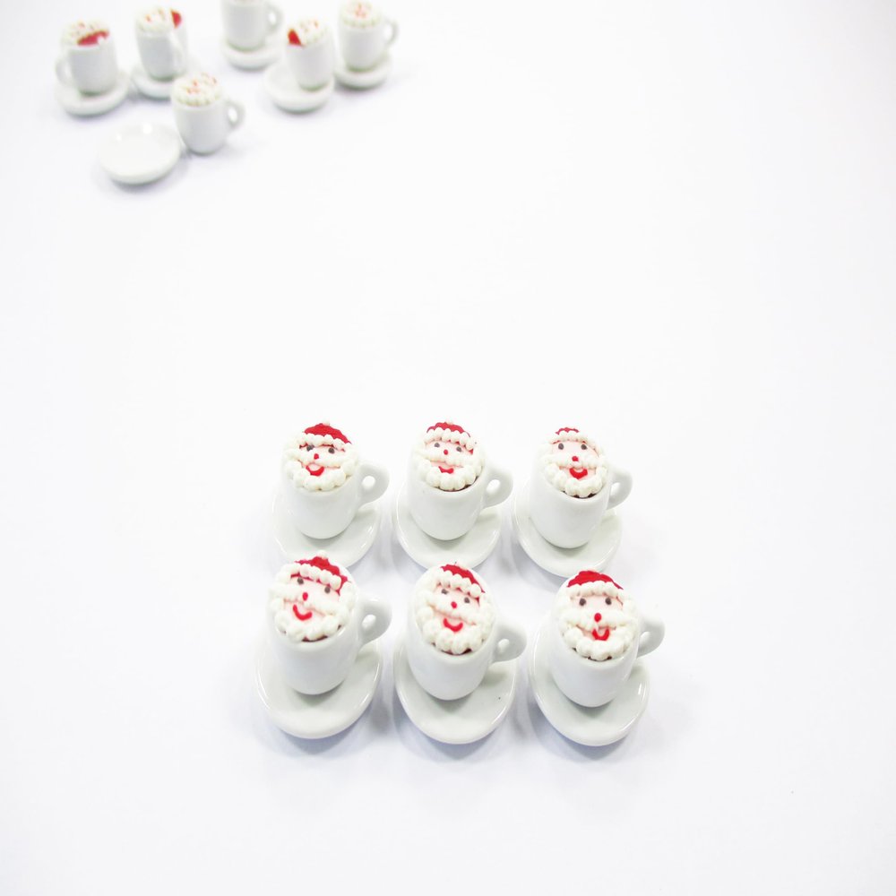 Dollhouse Miniature Drink Beverage Christmas Santa Set 6 Coffee Ceramic Cup Saucer Supply 14165