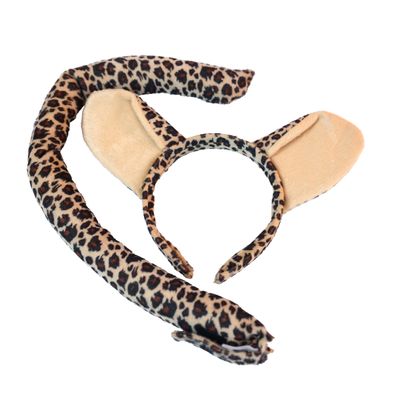 Squirrel Products Twin Spring Goods - Leopard Headband Ears and Tail Costume Accessory Set - Fits Adults and Kids