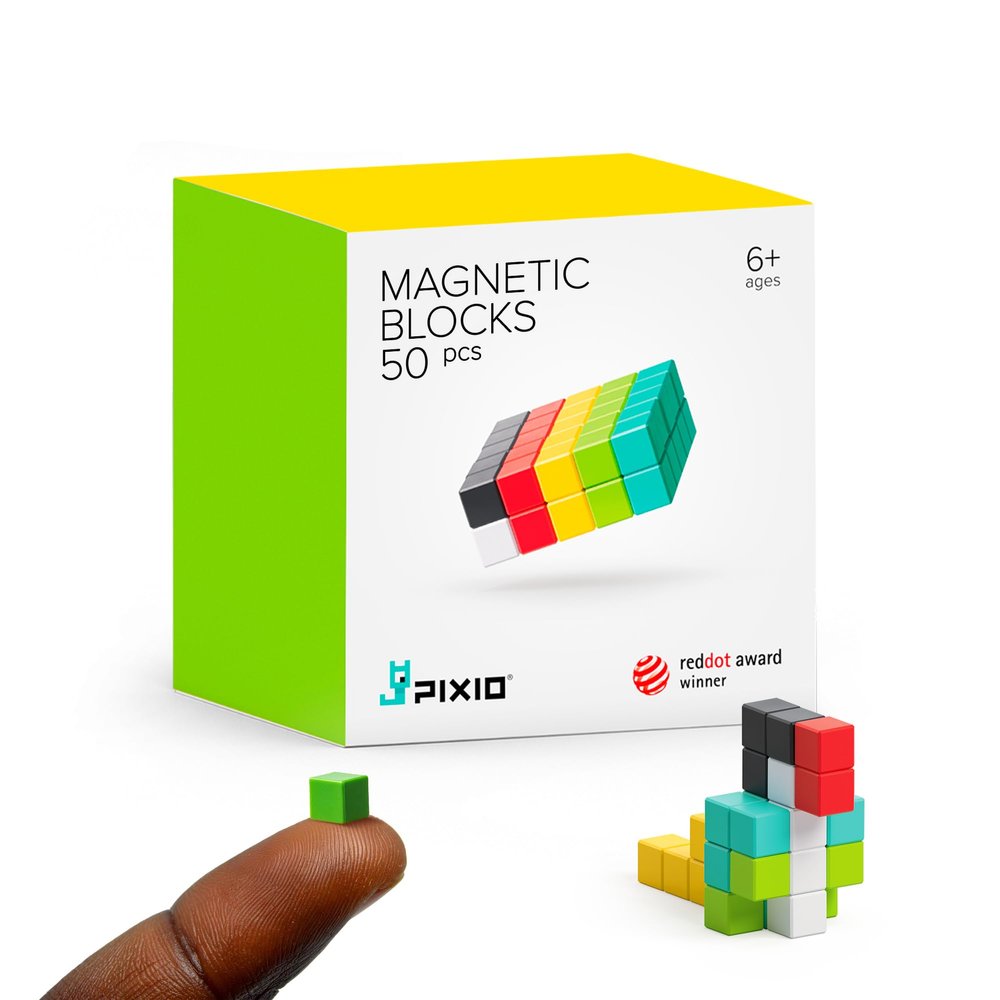 PIXIO-50 Mini Magnetic Blocks Building Toy in The Pixel Art Style with Free App - 5/16" Plastic Cubes with Magnets Inside - Open Ended Toy - Creativity Toy for Ages 6+
