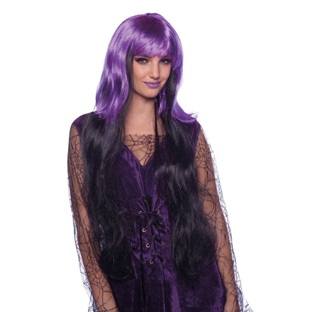 Folat 26750 Witch Wig Purple-Black Long Hair, Multi Colors
