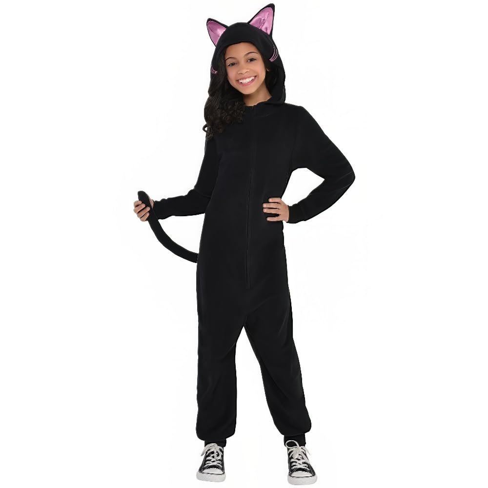 Amscan Stunning Black Cat Zipster Costume For Girls (Medium 8-10) - 1 Pc - Unique, Cute & Cozy - Perfect For Halloween & Cosplay