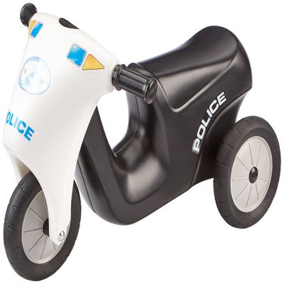 Dantoy Kids Sit & Ride Toy Scooter with Rubber Wheels and Trailer Tow Bar, Made in Denmark Push Along Police Bike
