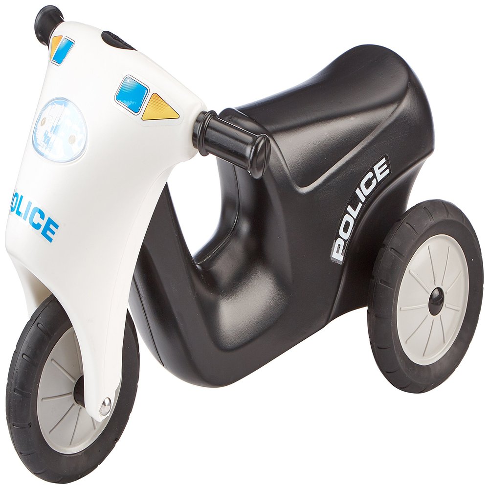 Dantoy Kids Sit & Ride Toy Scooter with Rubber Wheels and Trailer Tow Bar, Made in Denmark Push Along Police Bike
