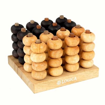 Logica Puzzles Art. 4 in a Row 3D - 3D Board Game in Fine Wood - Strategy Game for 2 Players - Travel Version
